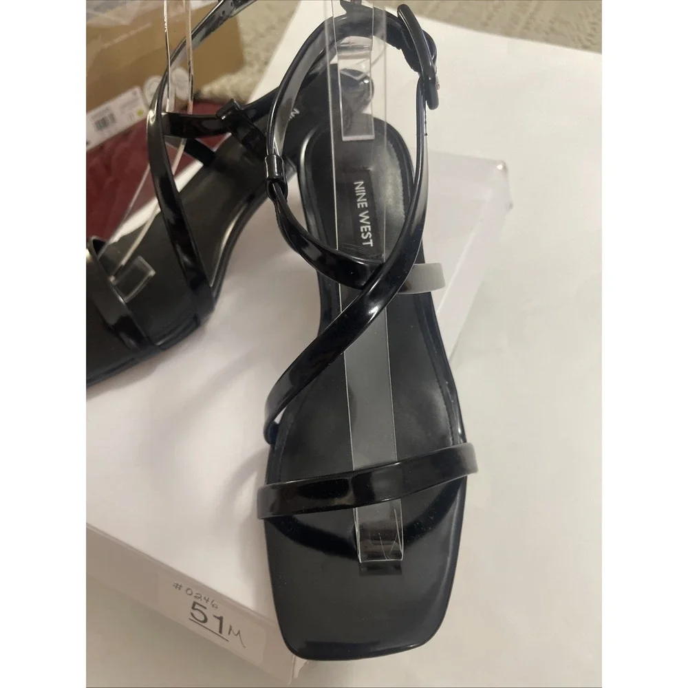 Nine West Womens Hanni Strappy Square Toe Kitten Heel Sandal Black Size 6.5M New